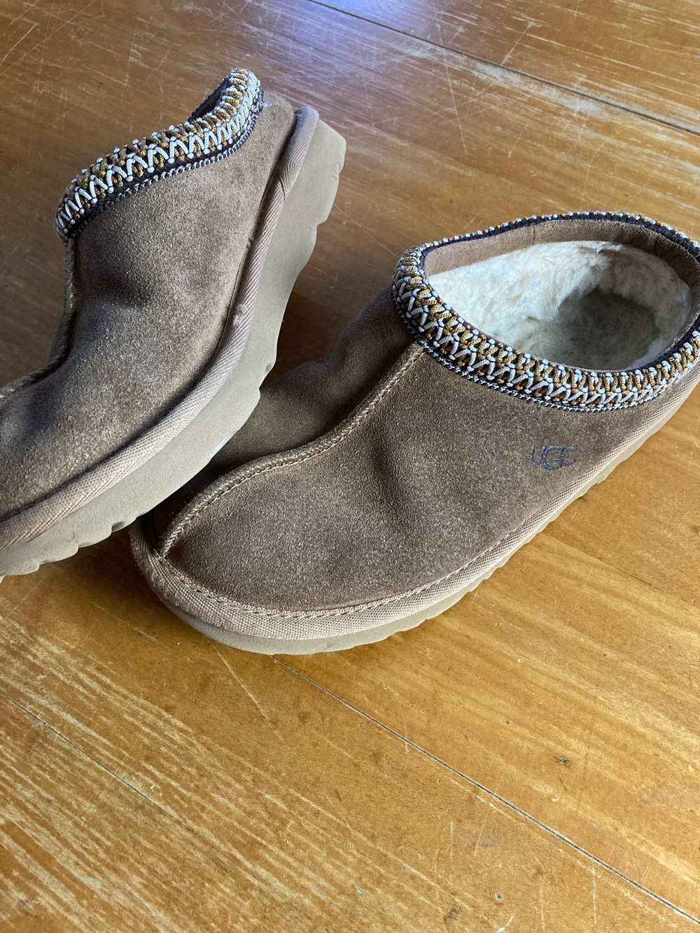 UGG Tasman Chestnut Suede Shearling Slip-On Clog Slipper Size 3